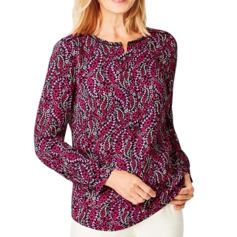 Talbots Pink and Black Relaxed Blouse with V-neckline